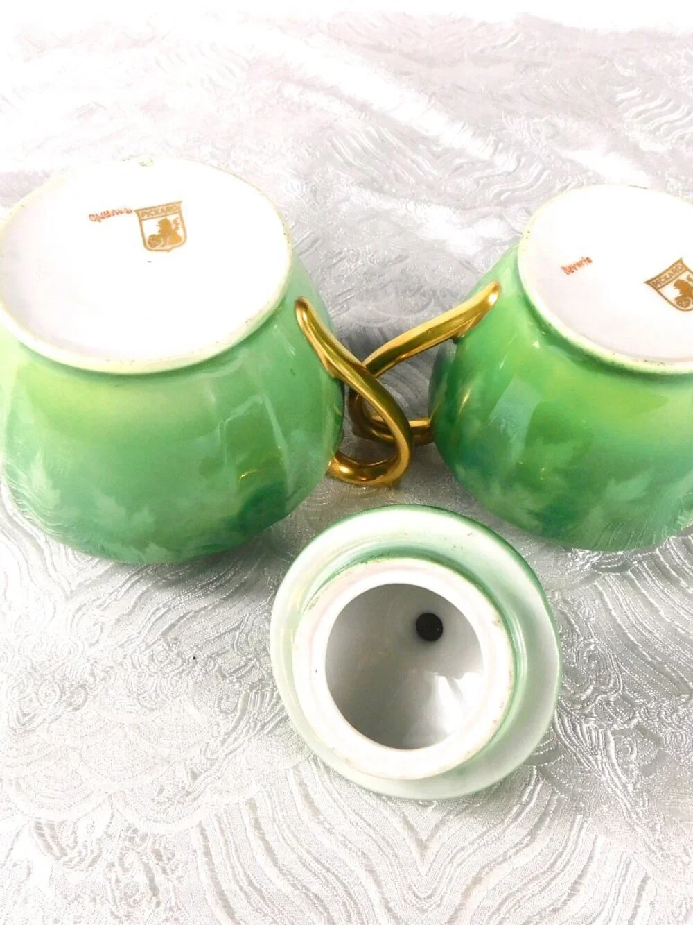 Green Pickard Teapot with Sugar Bowl, Creamer and Five Cups  # 27424